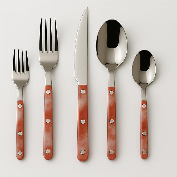 Khen 20-Piece Cutlery Set with Dinner Knives, Forks, Spoons, Salad Forks & Teaspoons – Durable and Dishwasher Safe Utensil Set for Home, Kitchen, Weddings & Occasions - Blush Storm Pattern Handle