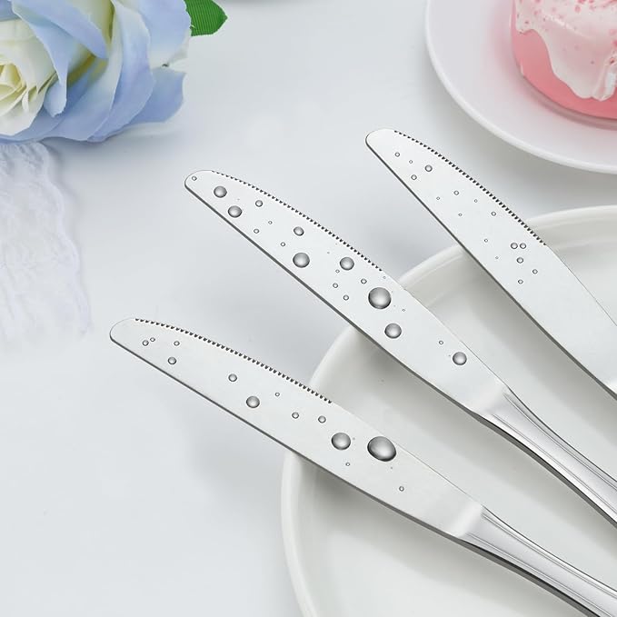 Dinner Knives Set of 24, 9” Knives Set, Butter Knife with Pretty Line Handle, Sharp Knife Set, Food Grade Stainless Steel Table Knife, Silverware, Dishwasher Safe & Mirror Polished