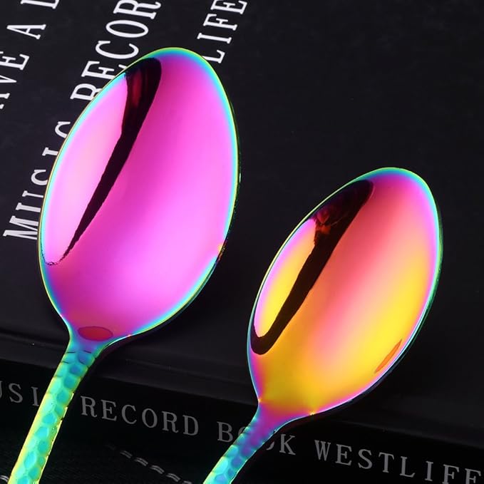 5-Piece Rainbow Silverware Flatware Set Service for 1 Stainless Steel Cutlery Set Include Dinner Knife Table Fork Table Spoon Salad Fork Tea Spoon for Wedding, Dishwasher Safe