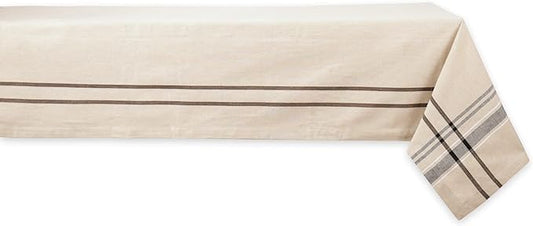 DII French Stripe Tabletop Collection Farmhouse Style Dining Table Linen Tablecloth, 60x120, Taupe/Black