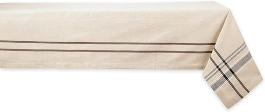 DII French Stripe Dining Table Collection Farmhouse Style Tablecloth, 60x84 Inches, Taupe/Black