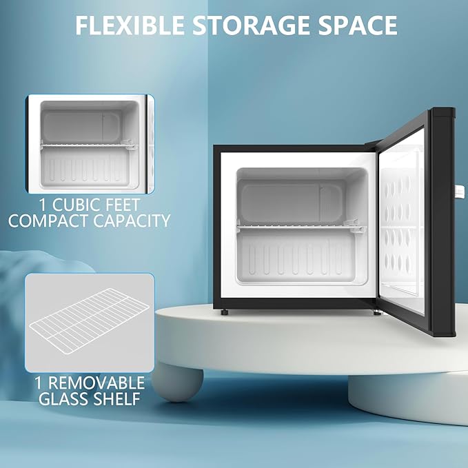 COWSAR 1.2 Cu.Ft Compact Freezer, Upright Freezers with Handle, Removable Shelves, Adjustable Thermostat, Low Noise Stand up Congelador for Dorm, Office, Commercial,Black