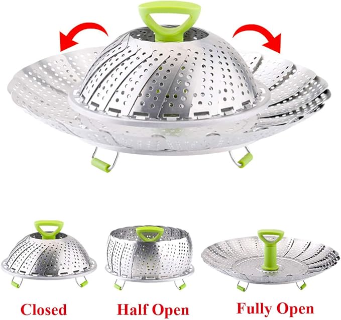Vegetable Steamer Basket, Stainless Steel Folding Steamer Basket Insert for Veggie Fish Seafood Cooking, Expandable to Fit Various Size Pot (7.1" to 11" Triangle)