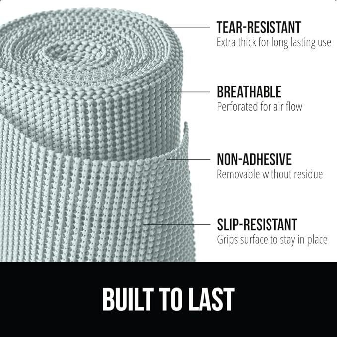 GORILLA GRIP powerGRIP Drawer Shelf and Cabinet Liner, Thick Strong Hold, Non-Adhesive Liners Protect Kitchen Cabinets and Cupboard, Bathroom Drawers, Easy Install, Breathable Mat, 17.5" x10' Spa Blue