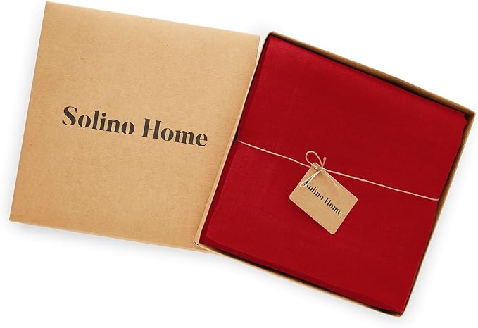 Solino Home Linen Red Tablecloth 70 x 120 Inch - 100% Pure Linen Rectangular Tablecloth - Machine Washable Table Cloth for Valentines, Holiday, Winter, New Year - Sonoma