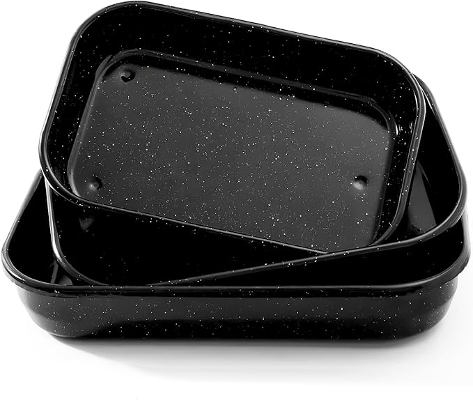 3-Pack Turkey Roasting Pans for Ovens Cake Roaster Pan Set Deep Lasagna Baking Pan,17/15/13Inch Spotted Enamel Steel Vessel Used for Dinners Cooking Safe Easy to Clean Bakeware Merry Christmas Gift