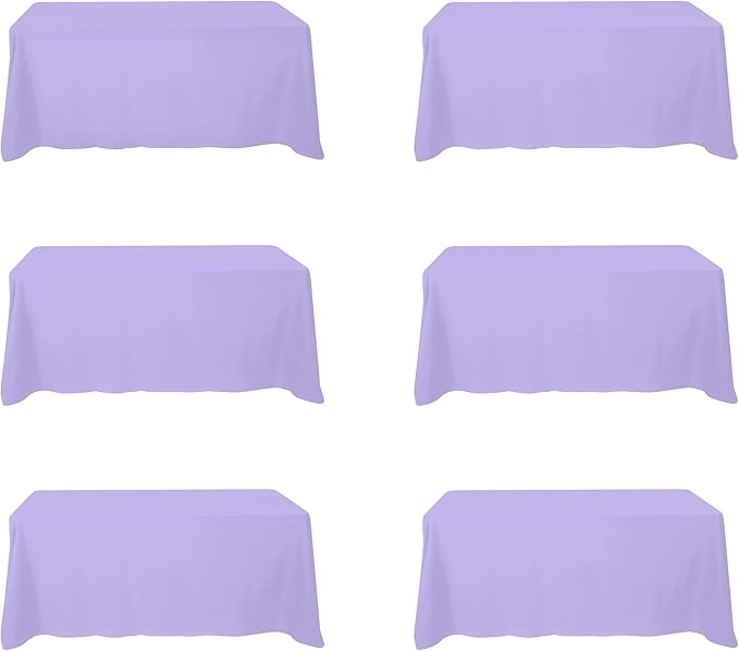BRILLMAX 6 Pack Lavender Tablecloths for 6 Foot Rectangle Tables 90 x 132 Inch - 6ft Rectangular Bulk Linen Polyester Fabric Washable Cloth Cover for Wedding Reception Banquet Birthday Party