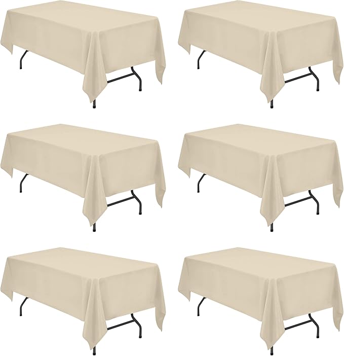 BRILLMAX 6 Pack Beige Tablecloths for 6 Foot Rectangle Tables 60 x 102 Inch - 6ft Rectangular Bulk Linen Polyester Fabric Washable Cloth Cover for Wedding Reception Banquet Birthday Party