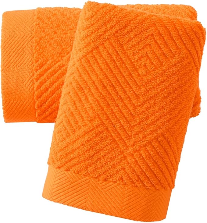 sense gnosis Super Soft Orange Hand Towels Terry Striped Weave Pattern Ultra Absorbent 100% Cotton Hand Towel for Bathroom Home Decorations 13 X 29 Inch, 2 Pieces