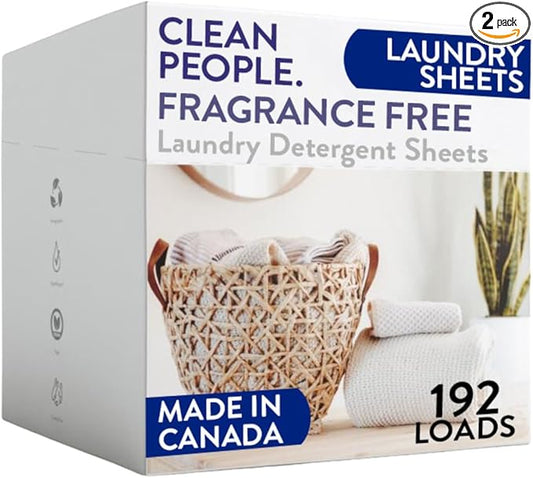 The Clean People Fragrance Free Laundry Detergent Sheets - Laundry Soap - Ultra Concentrated, Recyclable Packaging, Stain Fighting - Fragrance Free, 192 Pack