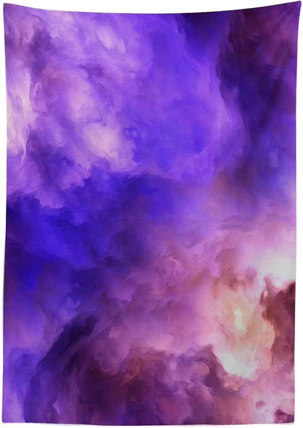 Ambesonne Purple Tablecloth, Surreal Storm Clouds in Divine Color Sky Mystical Atmospheric Cosmos Universe, Rectangular Table Cover for Dining Room Kitchen Decor, 60" X 84", Violet