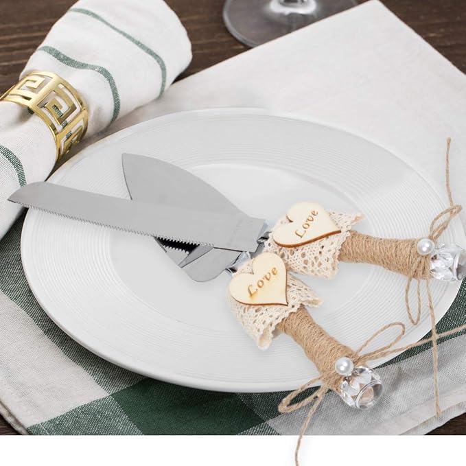 Rustic Love Sign Wedding Cake Knife and Server Set,Wedding Cake Knife Serveing,Pizza Pie Cake Cutter for Parties Weddings Birthdays Anniversaries (love and lace)