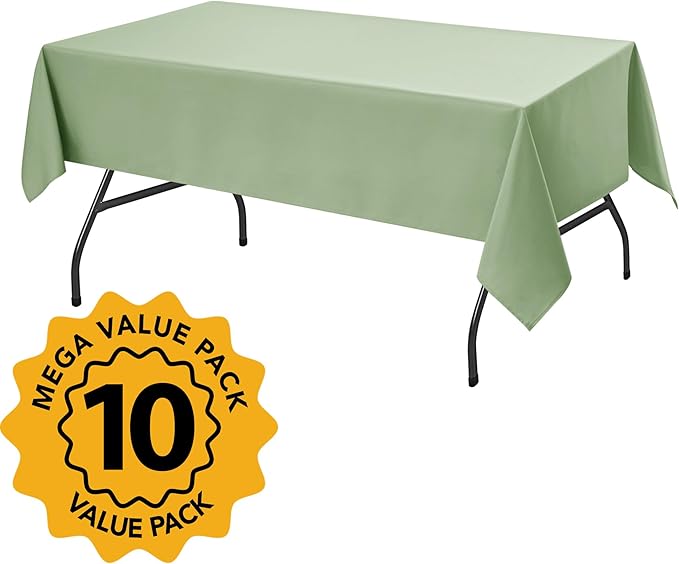 10-Pack Sage Green Tablecloths for Rectangle Tables, 60 x 84 Inches, Stain-Resistant Polyester Fabric for 4 Foot Tables - Washable Table Covers for Weddings, Birthday Parties, Events