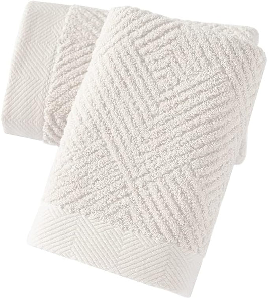 sense gnosis Super Soft Lime White Hand Towels Terry Striped Weave Pattern Ultra Absorbent 100% Cotton Towel for Bathroom(13 X 29 Inch), 2 Pieces, Beige
