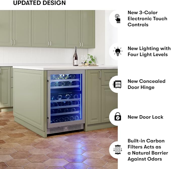 Zephyr Presrv 24" Wine Fridge Dual Zone Under Counter - Countertop Mini Wine Cooler Cellars Small Cabinet Wine Refrigerator Home Bar Chiller Freestanding with Glass Door, 45 Bottles 750ml