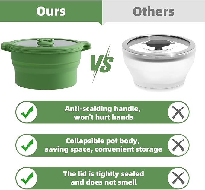 Collapsible Silicone Microwave Cookware Cooker Steamer for Cooking with Lids, 0.8L and 1.4L Glass Food Storage Container Sealed Bowl Mixing Bowls 3pc Set BPA Free