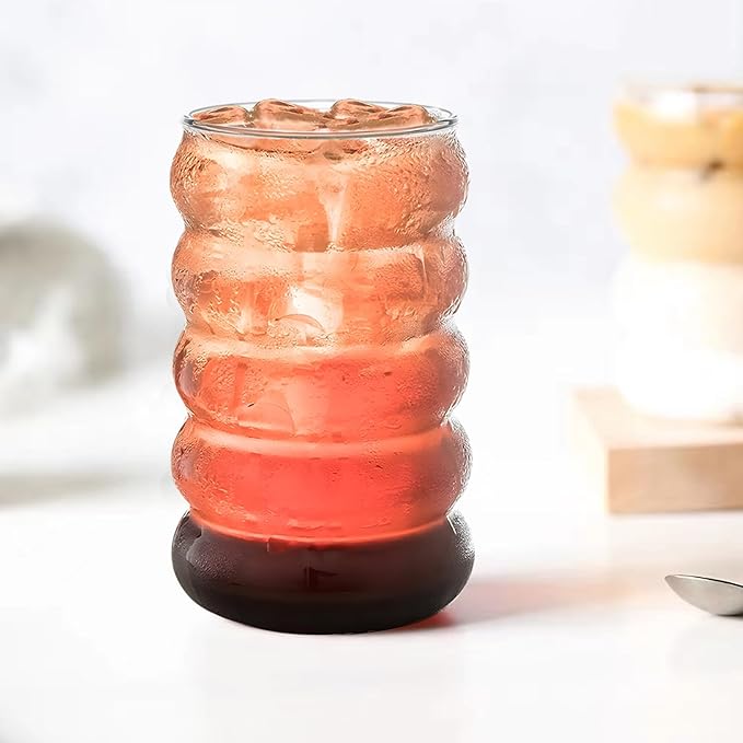 4 Pcs 20oz Drinking Glasses Set with Bamboo Lids and Straws, Cute Iced Coffee Glass Cups, Iced Coffee Tumblers, Thick Drinking Jars for Smoothie, Boba Milk Tea, Ideal for Gift, with Straw Brush