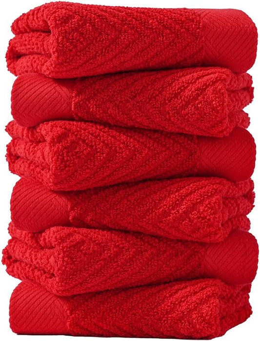 sense gnosis Red Washcloth Set of 6 Premium 100% Cotton Herringbone Striped Weave Ultra Soft Highly Absorbent Washcloth for Kitchen Home Bathroom 13 X 13 Inch