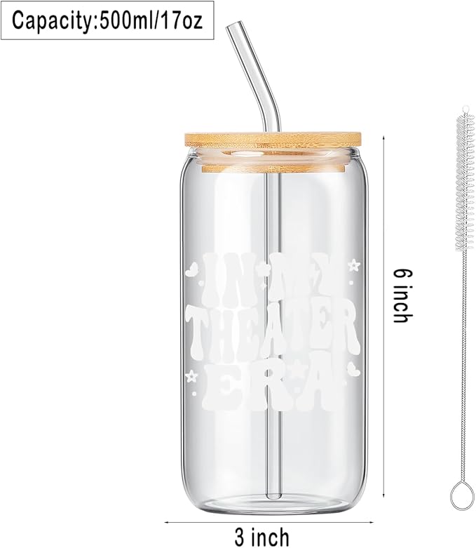 Theater Gifts, Musical Theater Gift, Broadway Gifts for Directors, Actors, Music Teachers, Musicians on Birthday Christmas - 17 Oz Drinking Glass Iced Can Glass Cup with Bamboo Lid and Straw