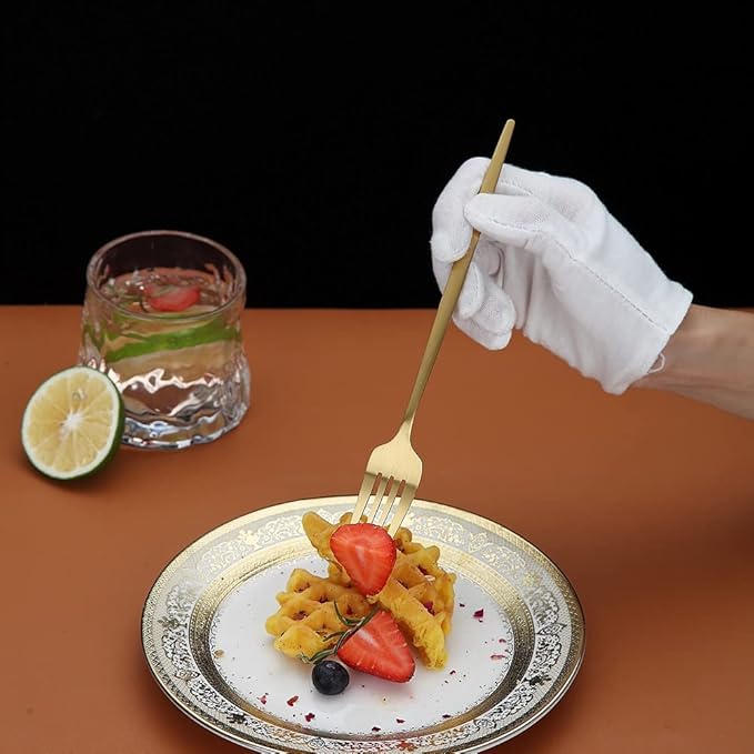 Matt Gold 6 Piece Dinner Fork Set, 8.4'' Stainless Steel Silverware, Dishwasher Safe