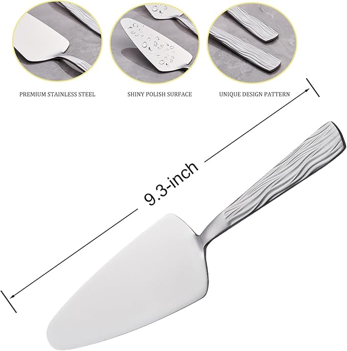 Silver Cake Server, 9.3-inch Stainless Steel Pie Server, Pizza Server of 3, Pie Server Spatula, Cake and Pie Servers, Dishwasher Safe