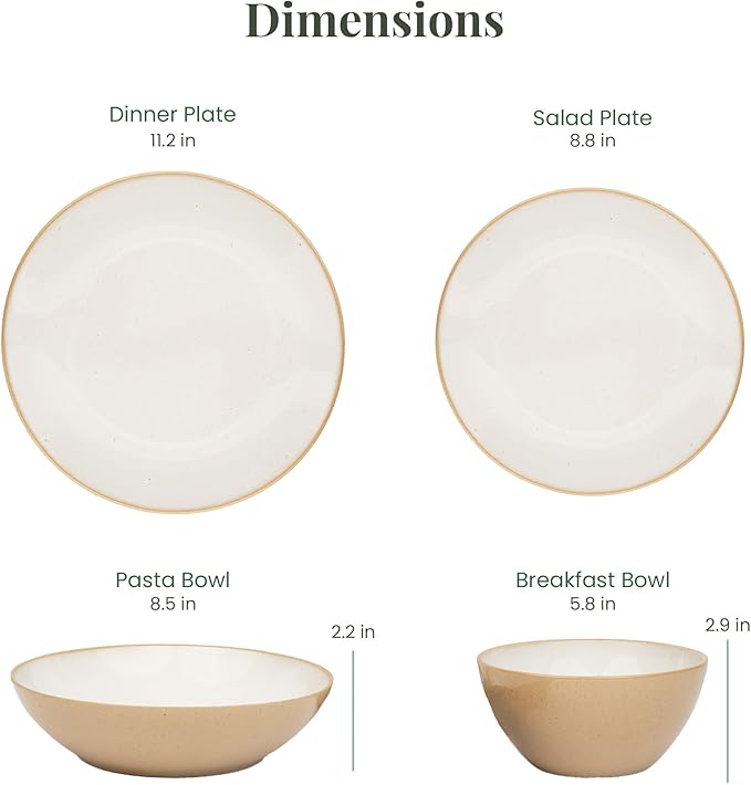 Larder & Vine Ceramic Stoneware Dinnerware 16-Piece Set, 4 Place Settings (Sand)