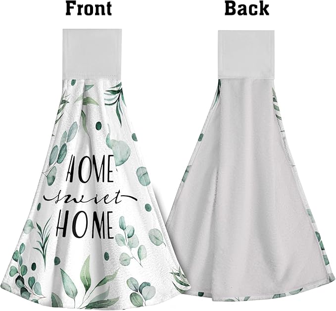 Giwawa Home Sweet Home Hanging Kitchen Towels Green Leaves Hand Tie Towel Set of 2 Fast Drying Dish Tea Towels for Bathroom Toilet Gym Decor