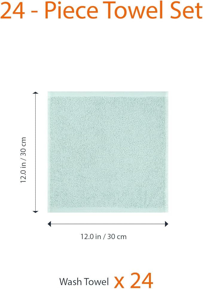 Amazon Basics face Towels for Bathroom, 100% Cotton Extra Absorbent washcloth, Fast Drying - Salon Towel - Ice Blue (12 x 12 inches) (Pack of 144)