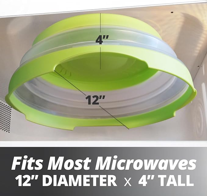 HOVER COVER Magnetic Microwave Splatter Cover with High Power, Strongest Magnetic Grip, Collapsible 12-Inch BPA-Free Food Lid, Vented Plate Guard, Dishwasher Safe, Space-Saving Storage - Green