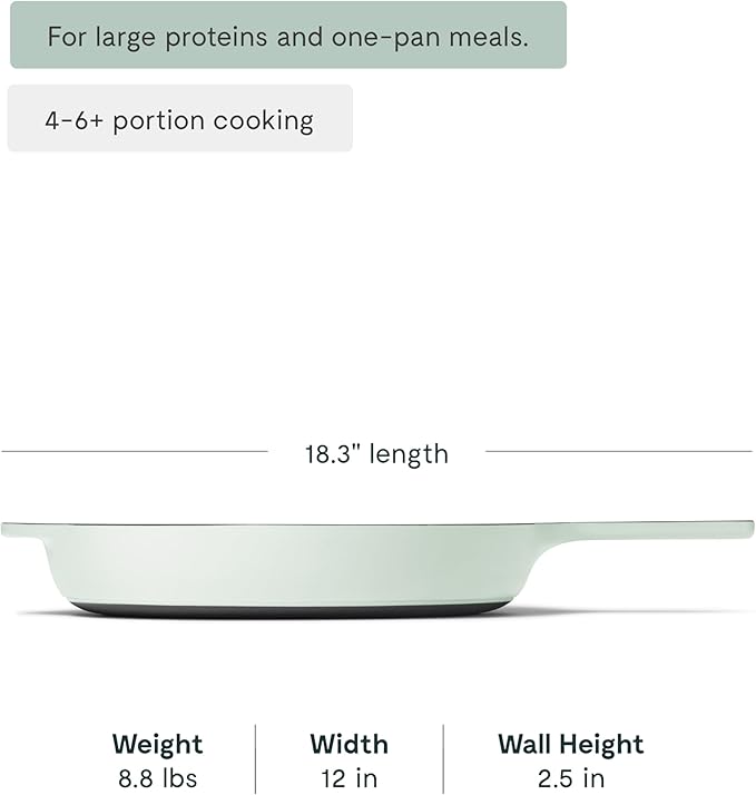 Caraway Cast Iron Skillet - 12” Enameled Cast Iron Pan With 3 Layer Enamel Coating - No Seasoning Required - Compatible With All Stovetops - Free From Forever Chemicals - Light Mist