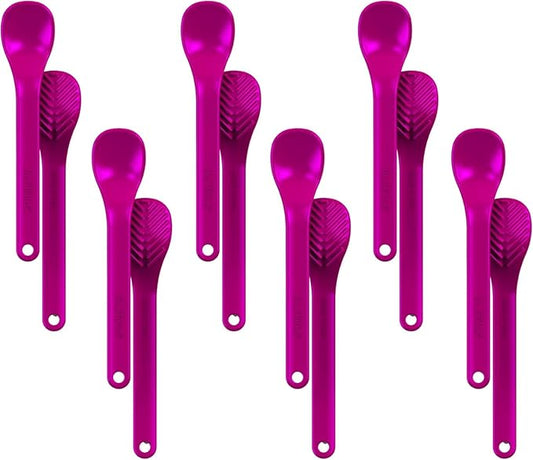 TalkTools Textured Magenta Spoons | Provides oral awareness during feeding | Encourages lip closure | Normalize acceptance of foods with a variety of textures - 12 Pack