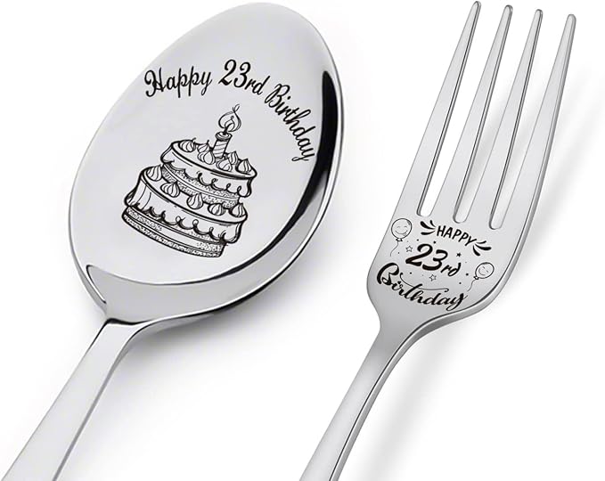 Happy 23rd Birthday Spoon&Fork Gifts Engraved Spoon&Fork Personalized Birthday Gifts for Son Daughter Sister Brother Friends