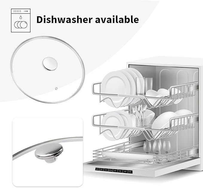 12.5" Tempered Glass Pan Lid with Steam Vent, Thickened to 4mm and Dishwasher Safe and Oven up to 480℉, Universal Lid Fit for Cast Iron Skillets, Frying Saute Pan, Cooking Pot