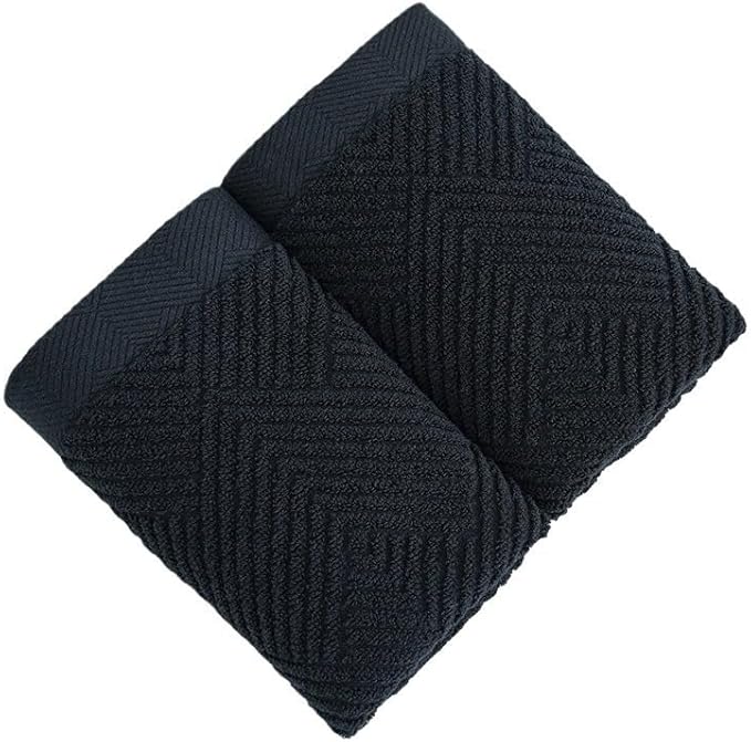 sense gnosis Black Hand Towels Terry Striped Weave Pattern Ultra Absorbent Super Soft 100% Cotton Hand Towel for Bathroom 13 X 29 Inch, 2 Pieces