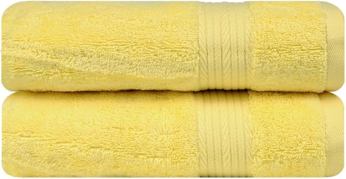 Ample Decor Bathroom Hand Towels 18 X 28 Inch 600 GSM 100% Cotton, Highly Absorbent - 2 Pcs Yellow