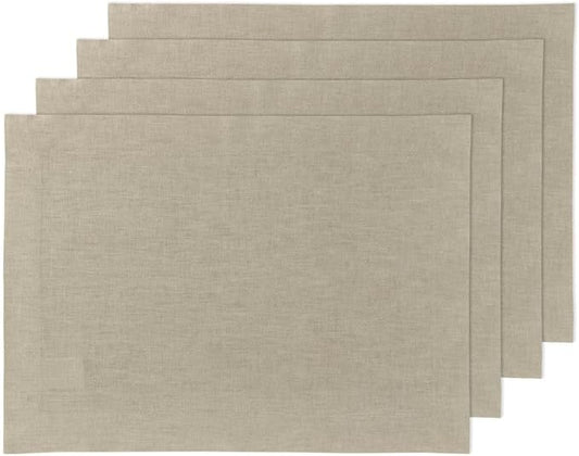 Solino Home Linen Placemats Set of 4 - Vintage Khaki Placemats 14 x 19 Inch - 100% Pure Linen Table Place Mats - Fete