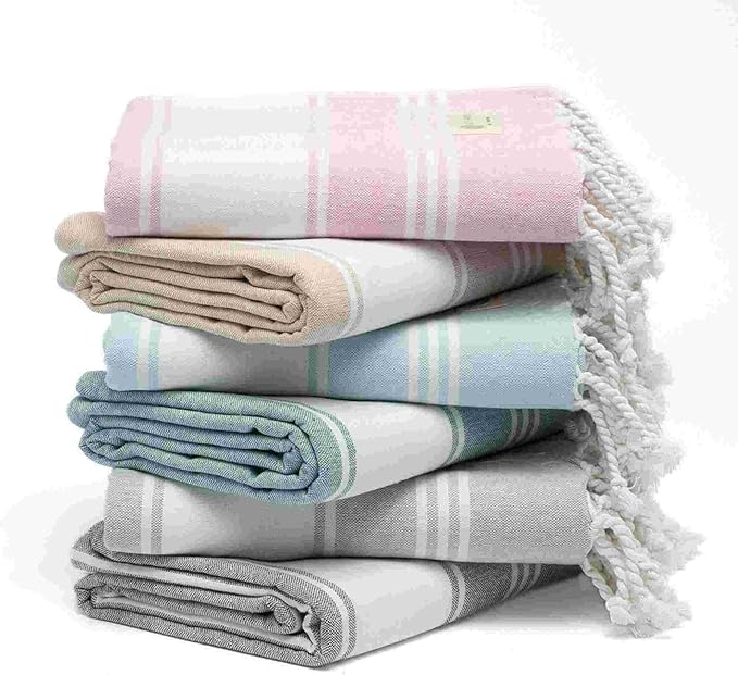 Salt Earth Cotton Turkish Beach Towel, Set of 6-36" X72" Large Bath Towels, Quick Dry Towel, Bathroom, Beach Essentials, Gym, Quick Dry for Shower, Lightweight Large Towels for All (Multicolor)