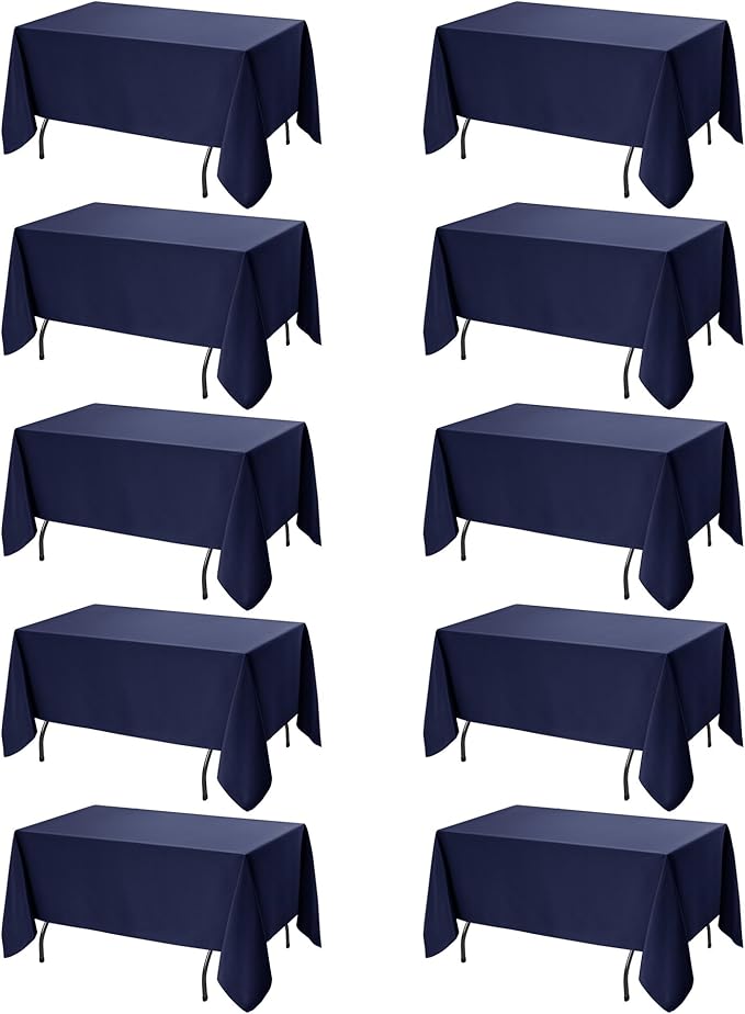 10-Pack Navy Blue Tablecloths for Rectangle Tables, 60 x 120 Inches, Stain-Resistant Polyester Fabric for 6 Foot Tables - Washable Table Covers for Weddings, Birthday Parties, Events