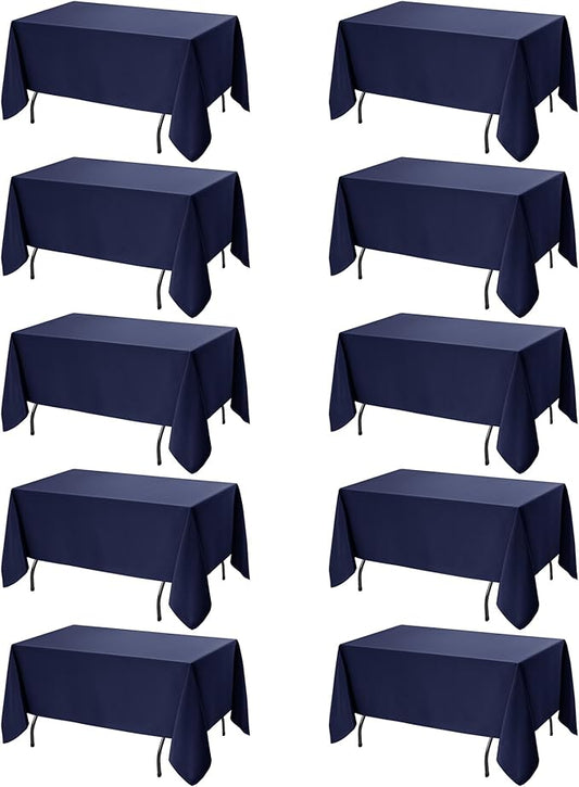 10-Pack Navy Blue Tablecloths for Rectangle Tables, 60 x 120 Inches, Stain-Resistant Polyester Fabric for 6 Foot Tables - Washable Table Covers for Weddings, Birthday Parties, Events
