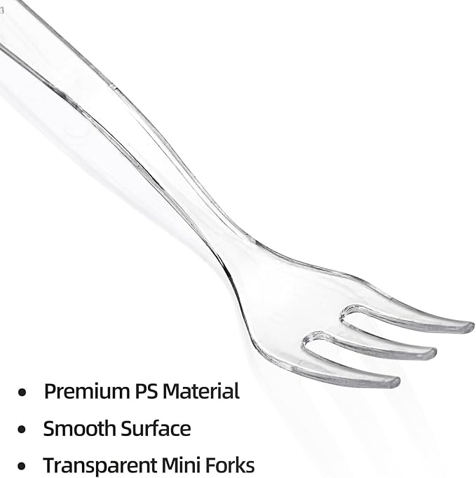 500 Pieces Plastic Mini Forks, 3.7 x 0.6 Inch Clear Small Dessert Forks, Disposable Tiny Appetizer Fork, Exquisite Mini Tasting Forks Utensils for Fruit Cakes Party Serving Supplies