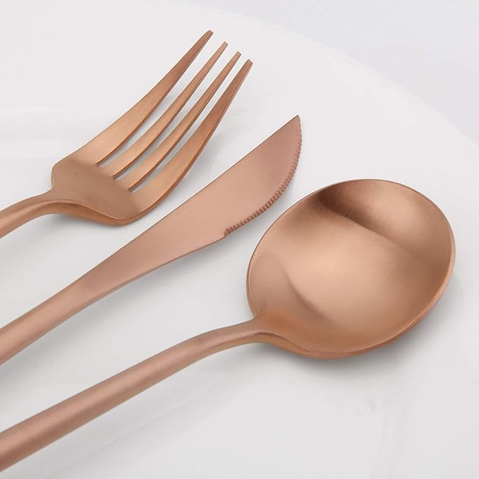 Matte Rosegold Silverware Set, Vanys 20 Piece Stainless Steel Cutlery Flatware Set, Kitchen Utensil Sets for 4, Tableware With Knife Spoons And Forks Set, Satin Finished Polished