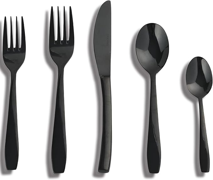 Black 20 Piece Silverware Set,Stainless Steel Flatware Set for 4,18/0 Rust-Proof Cutlery Set with Forks & Spoons,Mirror Polished Dishwasher Safe - Heavy Duty Tableware for Home & Dining