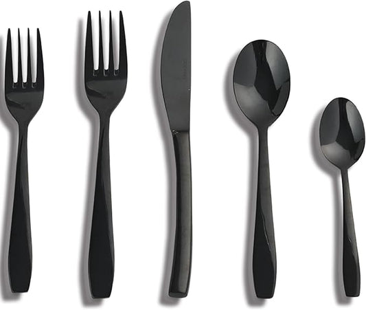 Black 20 Piece Silverware Set,Stainless Steel Flatware Set for 4,18/0 Rust-Proof Cutlery Set with Forks & Spoons,Mirror Polished Dishwasher Safe - Heavy Duty Tableware for Home & Dining