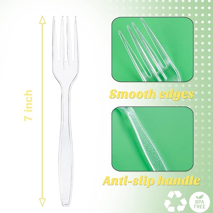 Ciaell 500PCS Clear Plastic Forks - Heavy Duty Plastic Forks - 7inch Heavyweight Disposable Fork - Disposable Clear Fork - Plastic Cutlery for Parties Weddings Restaurant