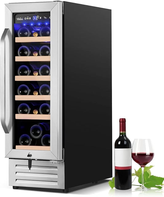 12 Inch Wine Cooler Refrigerator,Mini Wine Fridge 18 Bottle Capacity,Built-in or Freestanding Professional Wine Chiller with Quiet and Stable Temperature Control Systems.