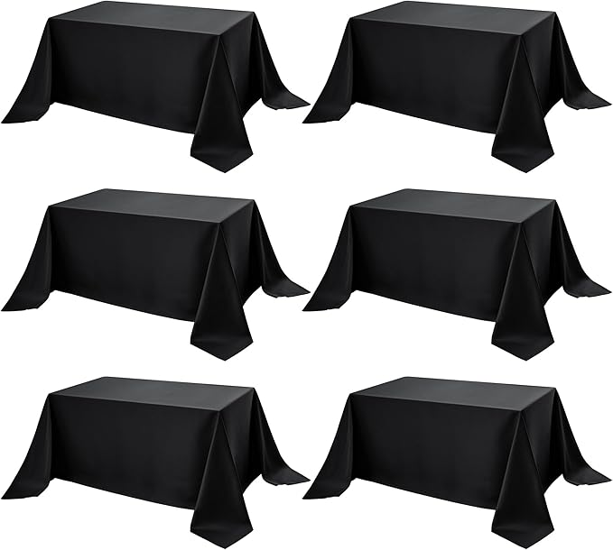 6-Pack Black Tablecloths for Rectangle Tables, 90 x 156 Inches, Stain-Resistant Polyester Fabric for 8 Foot Tables - Washable Table Covers for Weddings, Banquets, Birthday Parties, Events