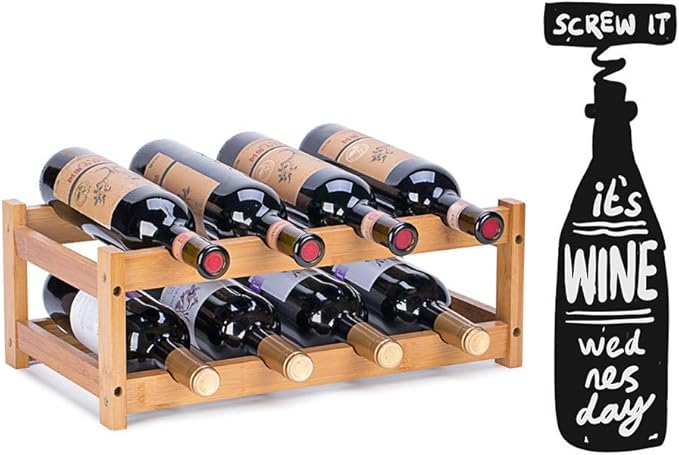 Bamboo Wine Rack - 2-Tier Countertop Display Shelf for 8 Bottles