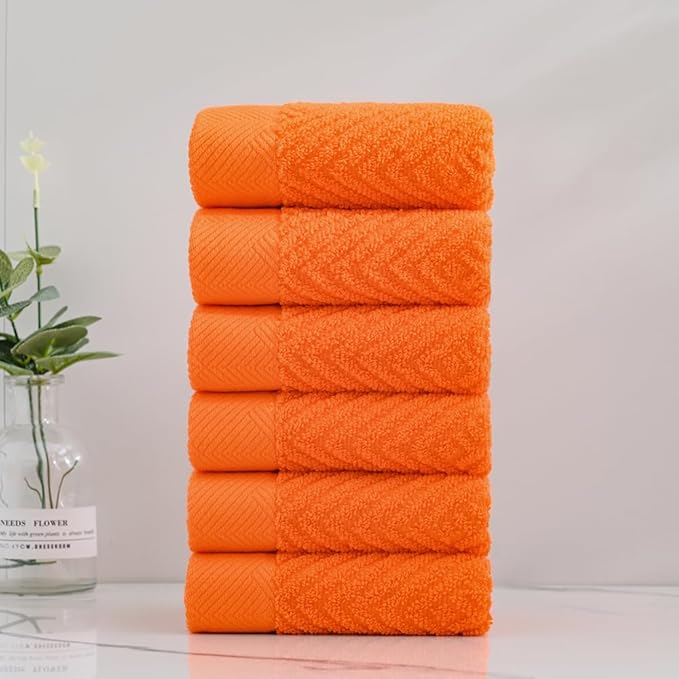 sense gnosis Super Soft Orange Washcloths Terry Striped Weave Pattern Ultra Absorbent 100% Cotton Washcloth for Home Bathroom Kitchen 13 X 13 Inch, 6 Pieces