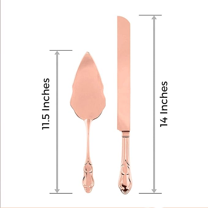 Ella Celebration Rose Gold Engravable Cake Knife & Server Set for Engraving, Rose Gold Wedding, Anniversary, Vintage Party Supplies (Elegant Rose Gold Engravable)