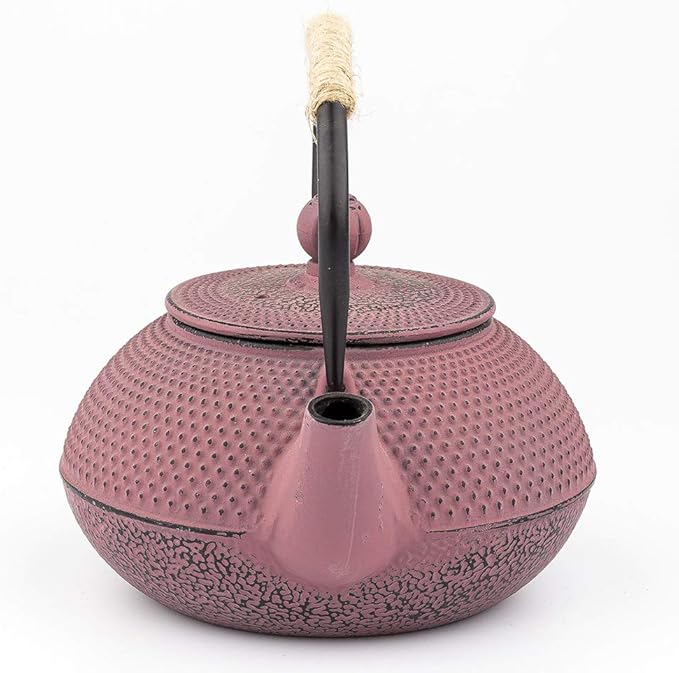 Tea Kettle, Japanese Cast Iron Teapot with Stainless Steel Infuser, Cast Iron Tea Kettle, Durable Cast Iron Teapot Coated with Enameled Interior (Pink Hobnail pattern，900ml/30.4oz)